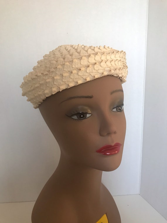 Vintage Grosgrain Ribbon Beret Off White Winter W… - image 4