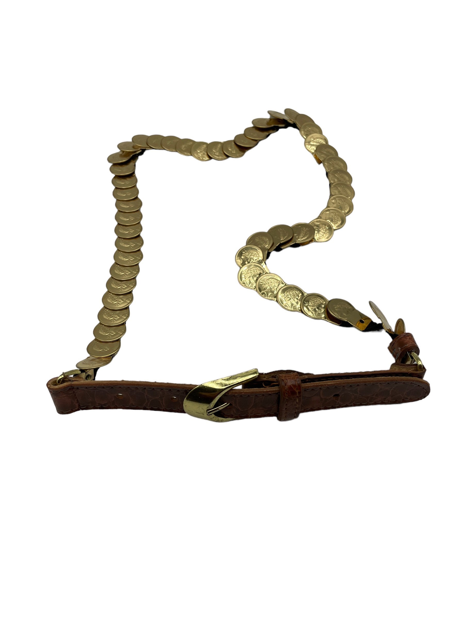 Vintage Gold Tone Coin Belt: 1970s Medallion Chain, Faux  display picture 3