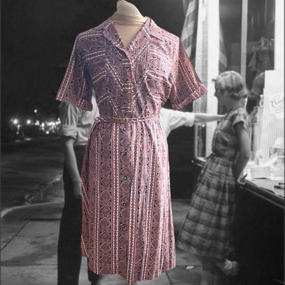 Vintage 1950s Cotton Shirtwaist Dress, Joyce Lane… - image 1