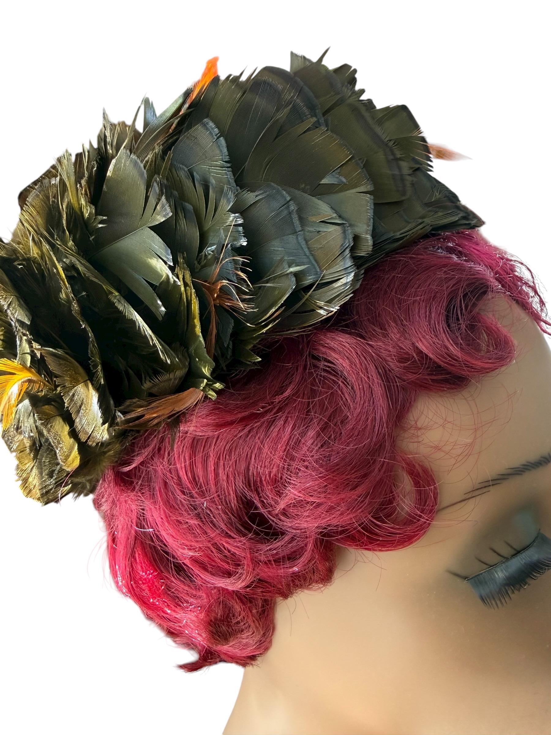 Vintage 60s Feather Pillbox Hat: Black, Red & Gold - Union  display picture 1