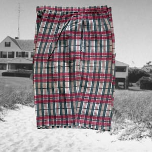 Vintage Madras Plaid Bermuda Shorts: 1960s Cotton High-Waisted