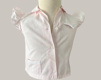 Blusa vintage rosa para bebé: blusa de algodón de los años 60, mangas con volantes