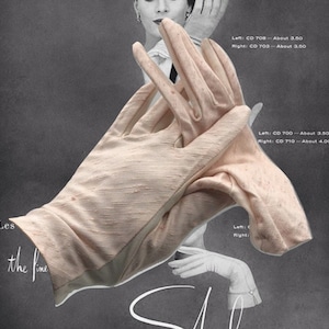 Guantes vintage para mujer, imitación de seda cruda rosa, palma elástica, largo hasta la muñeca de rayón, guantes cortos, década de 1960 y 1970, guantes formales, disfraz, talla 7