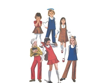 Vintage 1970s Simplicity Kids Pattern, Jumper Skirt Pants Sewing Pattern, 8943, Size 7, Girls 70s Clothing, Sewing Gifts, Seamstress, DIY