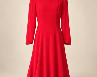 1980s Red Beaded Party Dress - Niteline Size 12