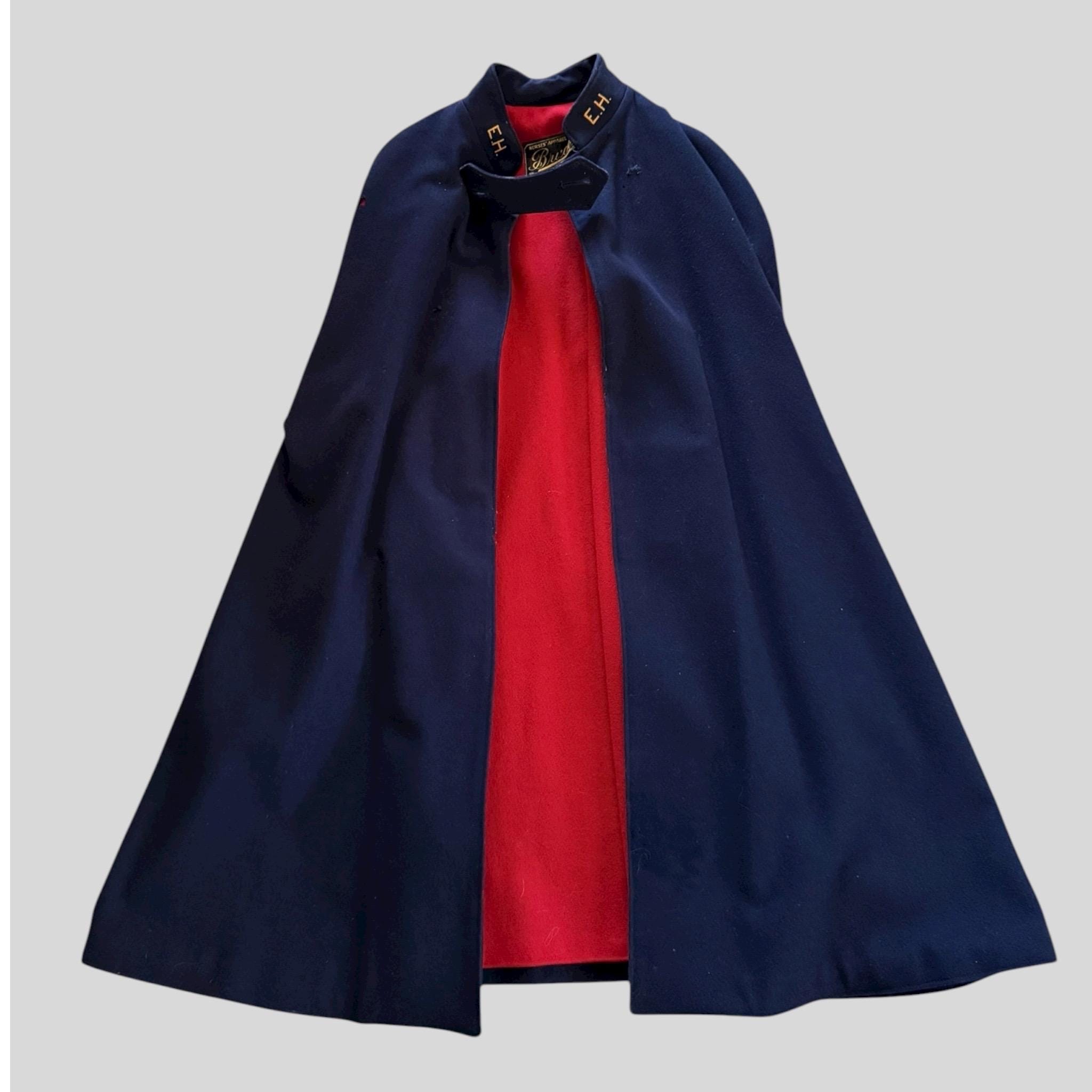 Vintage 40s 50s Bruck's Wool Nurse Cape, Navy Blue Red Lining, EH Initials