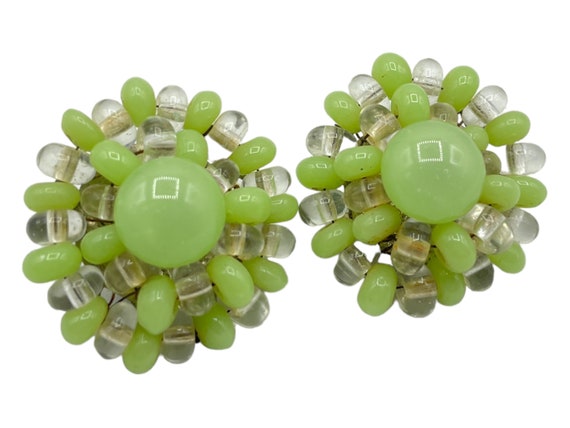 Vintage Earrings Clip Collection 7 Pairs Japan Hong Kong  Vintage green costume glass bead clip earrings display picture 1