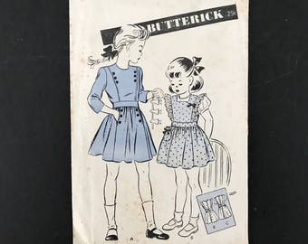 Vintage 1930s Butterick Pattern Button Down the Back Pinafore Frock Butterick 2832 Size 2 Factory Folds Unprinted Pattern