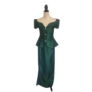 1960s Green Evening Dress Ensemble: Off-Shoulder Jacket, Long Skirt - Dessy&#39;s Creations