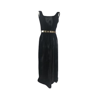 1950s Black Velvet Sheath Dress: Sleeveless Floor Length Goth XS