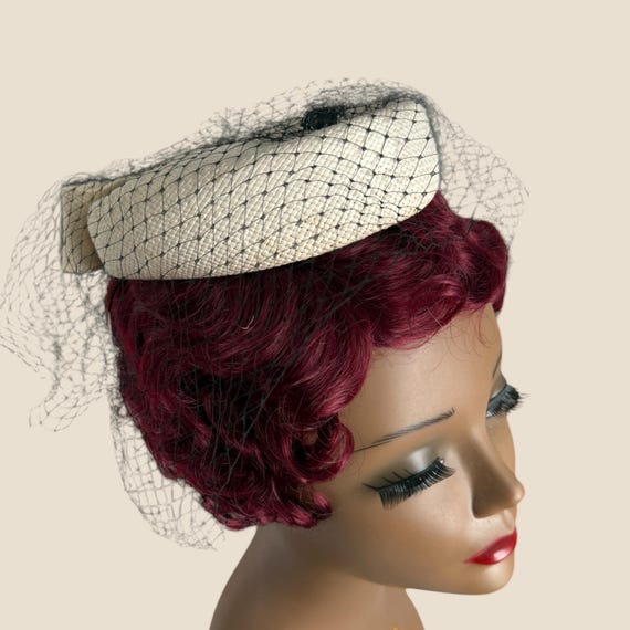 Vintage Pillbox Hat Elegant Felt Pillbox, Navy Cocktail Headpiece, Retro Vintage  main image 3