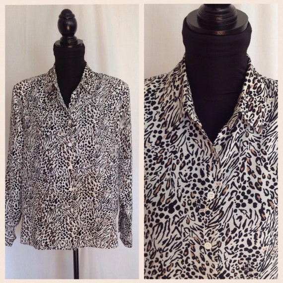 Vintage 1970s Ladies Blouse, Karen Scott, Leopard… - image 2