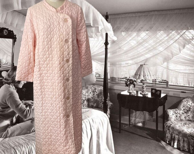 Vintage 1960s Pink Quilted Nylon Robe Full Length Etsy
