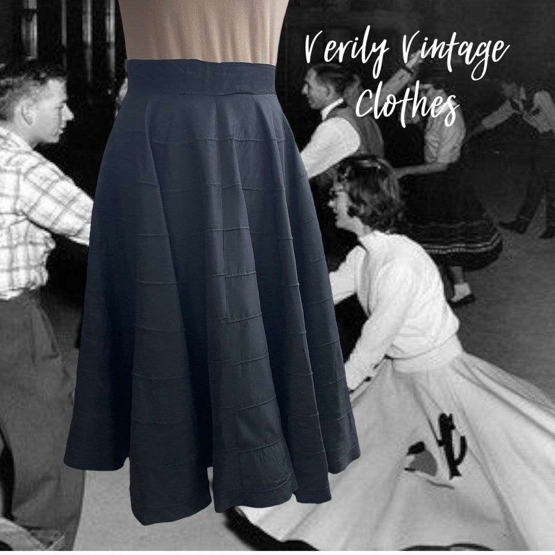 Vintage 1950s Black Southwest Print Cotton Skirt | XS/S