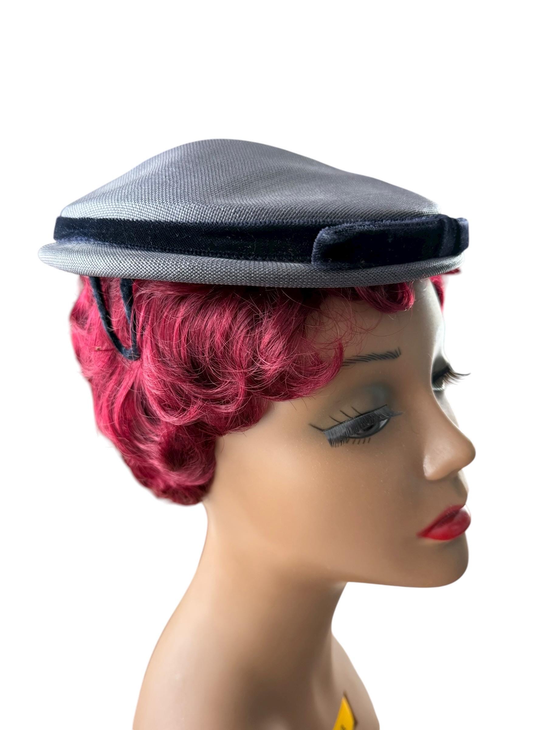 Vintage 1940s Navy Blue Straw Hat With Velvet Bow - Etsy