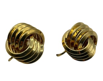 Boucles D'oreilles Anciennes Plaqué Or, Motif Noeud, Fermoir Clips