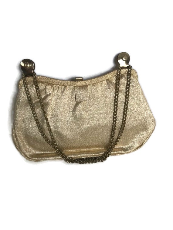 Vintage Evening Bag, Gold Lame Clutch, Adjustable… - image 7