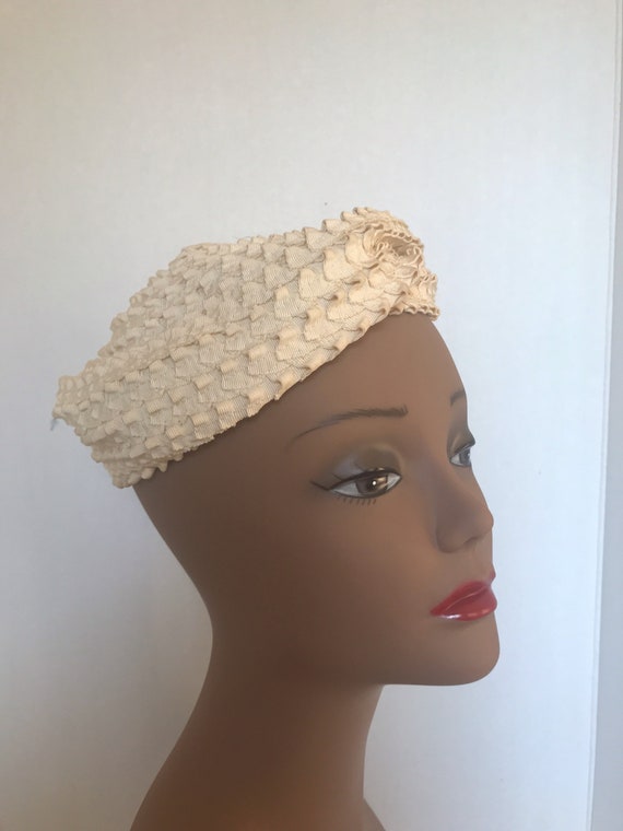 Vintage Grosgrain Ribbon Beret Off White Winter W… - image 6