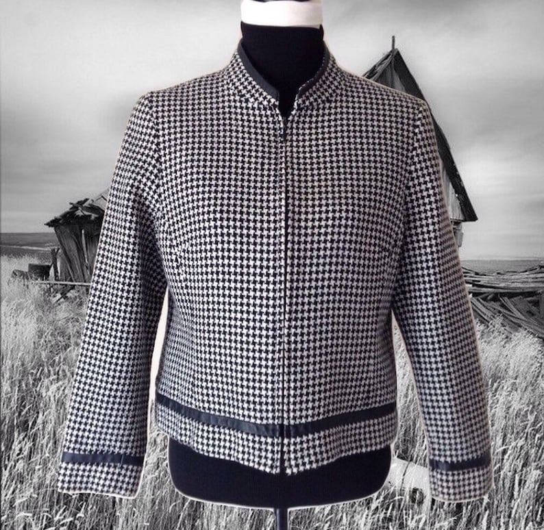 Vintage Pendleton Wool Jacket Black and White Houndstooth Etsy