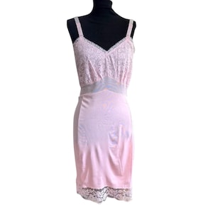 Vintage 1950s Pink Nylon Slip: Lace Trim Lingerie, Size 38