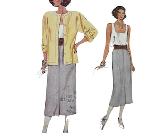 Un-Cut Vintage 1980s Very Easy Vogue Pattern, 9021, Size 8-10-12, Misses Loose Fitting Jacket Skirt and Top, Factory Folds, Bust 31 1/2-34