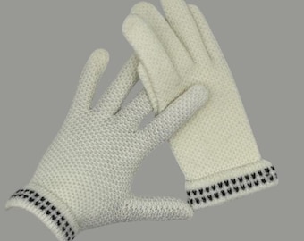 1960s Vintage White Knit Nylon Gloves: Black Trim, One Size