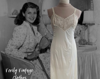 Vintage 1960s Lingerie Full Slip, Wonder Maid Beige Dress Slip, Nylon and Lace Lingerie, Size 42, Large Plus Size Lingerie