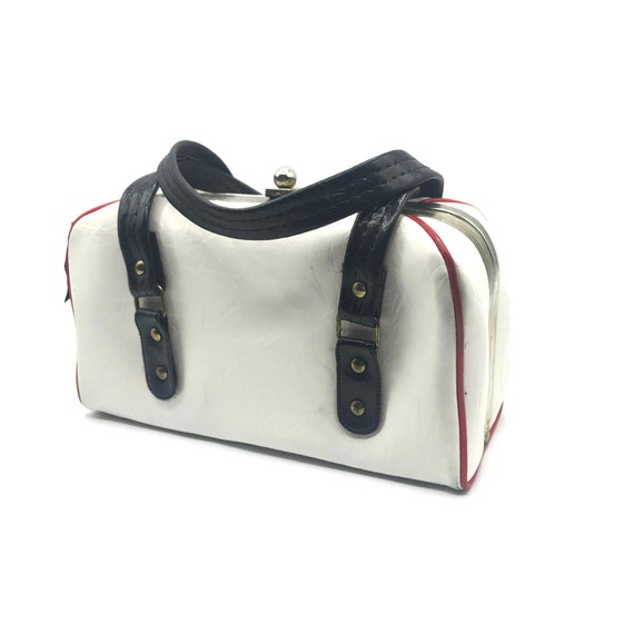 Vintage 1950s Handbag, Boxy Double Top Handle, Red