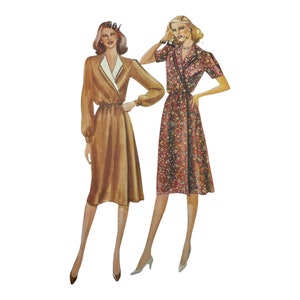 UN-CUT, Vintage 1980er Butterick Muster, Locker sitzendes Wickelkleid, Butterick 4082, Größe 14, Büste 36, Unter dem Knietagskleid, Fabrikfalten