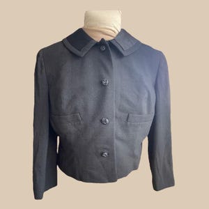 Vintage 1950s Cropped Wool Jacket: Black Forstmann Gabardine, Bow Detail