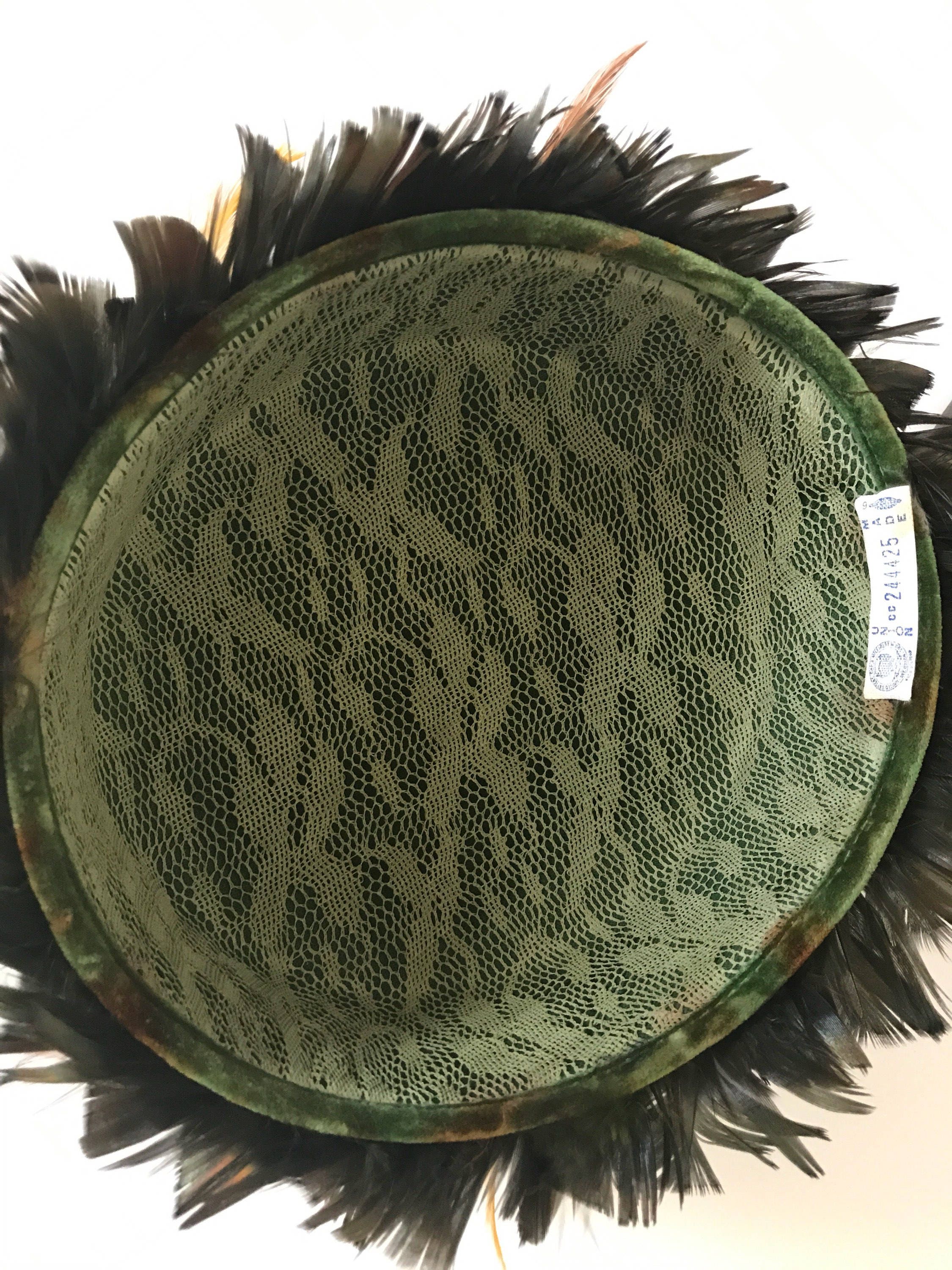 Vintage 60s Feather Pillbox Hat: Black, Red & Gold - Union 