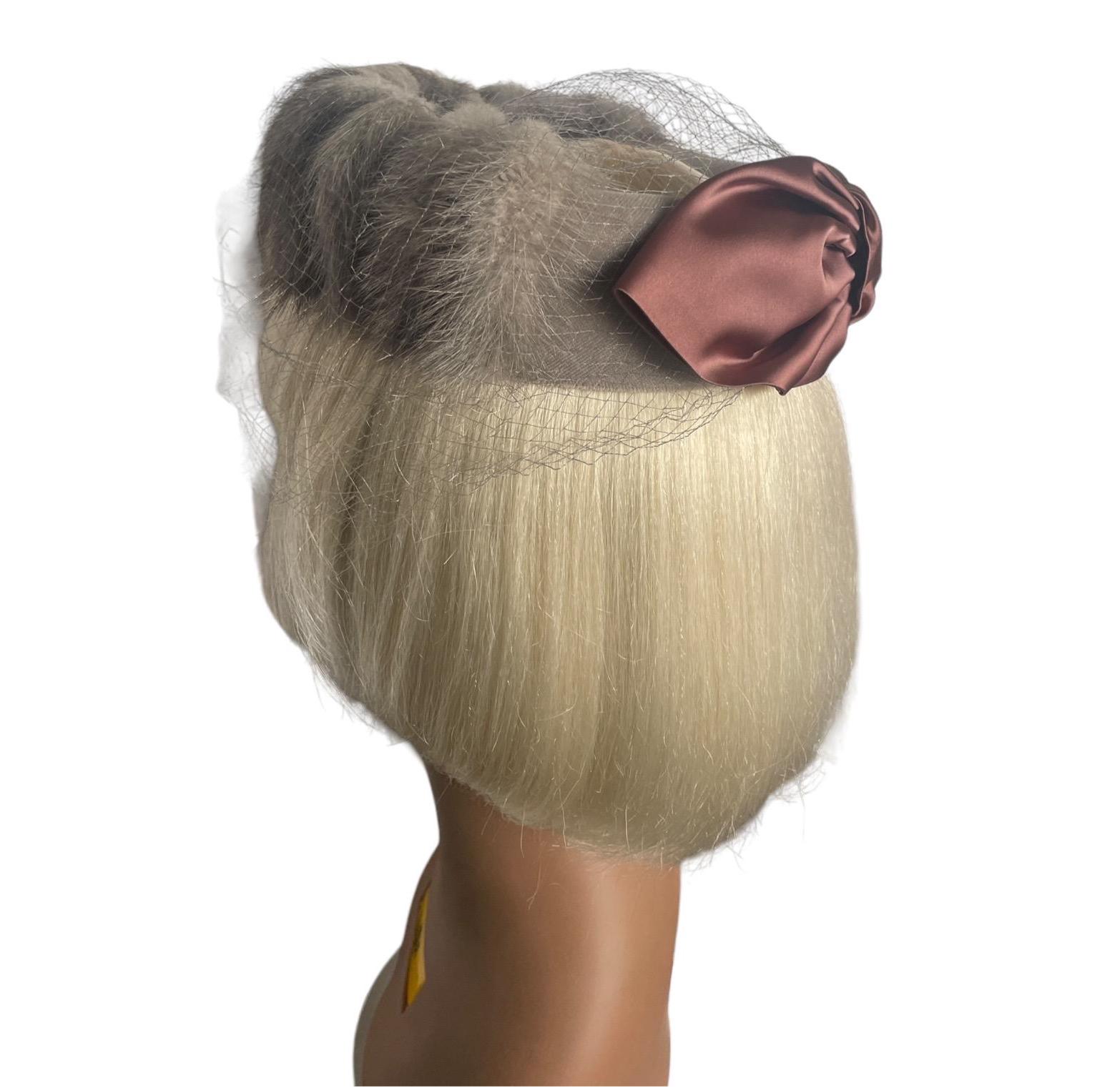 Vintage Mink Fur Pillbox Hat Brown Satin Bow Mid Century Glam Mink Satin Pillbox Vintage Hats for Women for sale | eBay main image 4