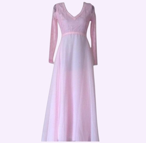 1970s Pink Lace Chiffon Gown: Vintage Empire Waist Party Dress - Etsy