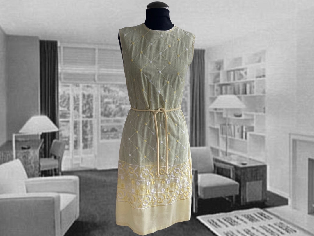 1960s Yellow Embroidered Shirt Waist Dress | XS/S