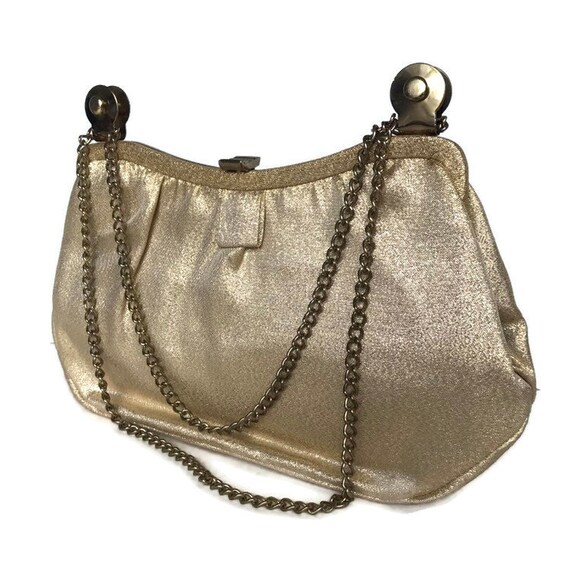 Vintage Evening Bag, Gold Lame Clutch, Adjustable… - image 10
