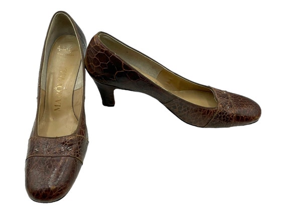 Vintage 1960s Heels, Alligator Pumps, Marquise Br… - image 1