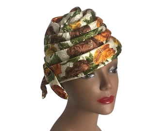 Vintage 1960s Floral Brocade Turban Hat: Asymmetrical Cloche