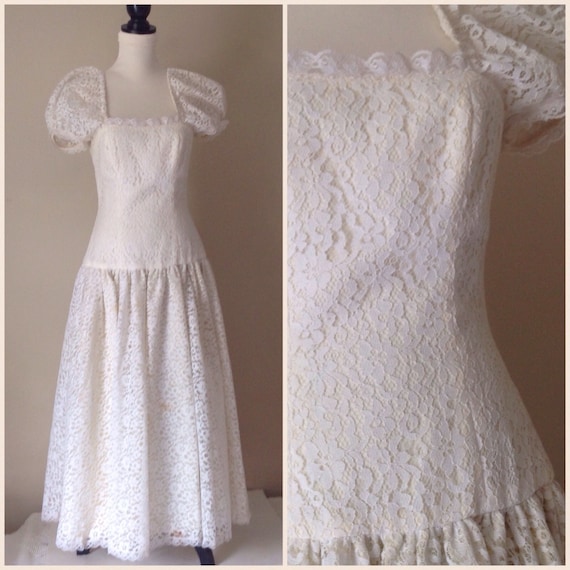 Long White Lace Dress Vintage Dress Full Skirt Bi… - image 2