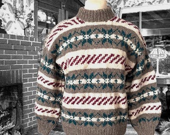 LANDS’END 90’s KNITTED MADE IN IRELAND Vintage 90's Lands End Aran Chunky Ivory Wool Handknit Cableknit