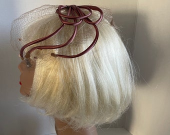 Vintage 1960s Brown Satin Fascinator Hat With Flocked Veil  display picture 1