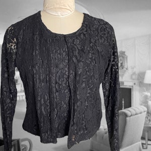 Vintage Schwarze Spitzenbluse, Einteiler, Zweiteiler Look, Impressions of California, Langarm, Goth, Steampunk Shirt Top