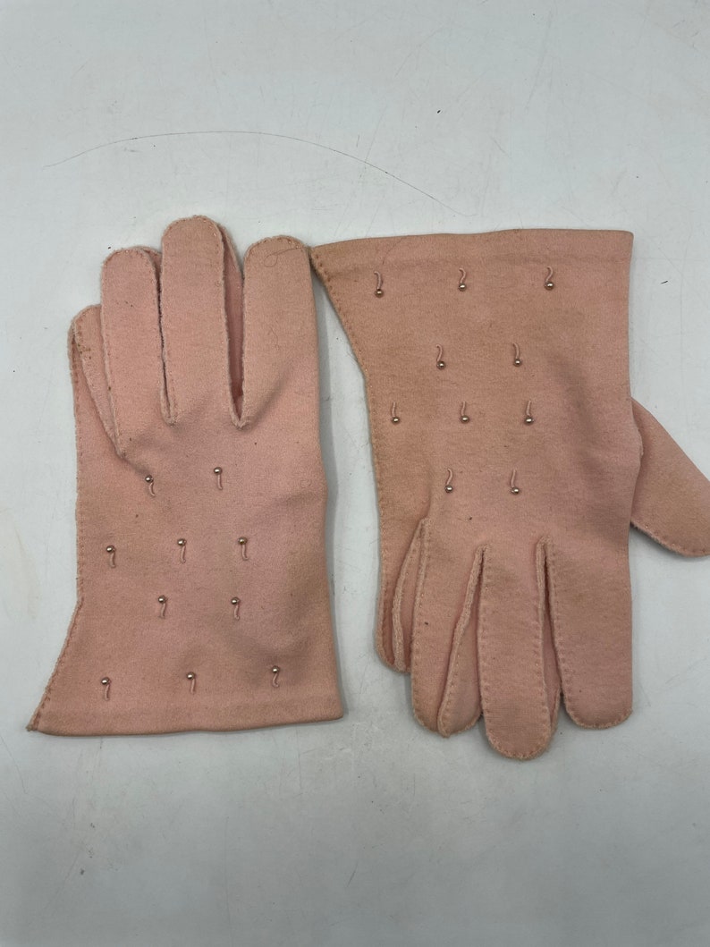 Vintage Pink Cotton Gloves Beaded Embellishment Very Small Etsy