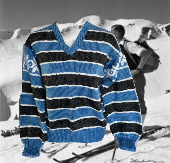 FoxDale Sz 4T Vintage 80\u2019s Norwegian Print Grey Black White Winter SKI Snowflake Sweater by