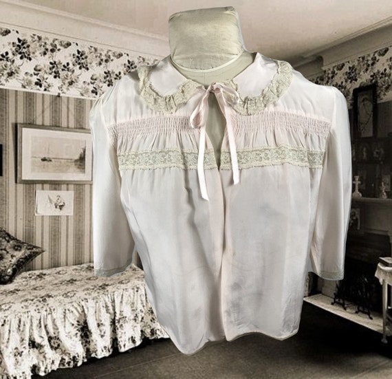 Vintage 1960's Sheer White Nightie Cover Bed Jacket Medium 