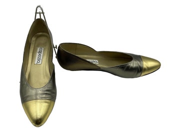 Vintage Capezio Flats: Metallic Leather Pointed Toe Shoes, Size 10