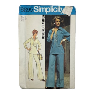 1970s FACTORY FOLDS Vintage Sewing Pattern, Simplicity 6895, Pullover Top and Wide Leg Pants, 1975, Designer Fashion, Un-cut Unused, Size 12