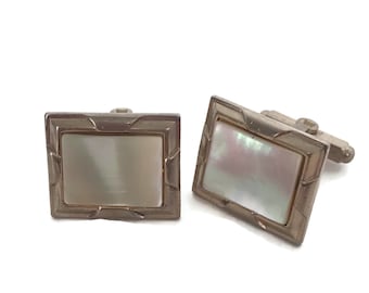 Vintage Cufflinks Mother of Pearl Inlay Silver Tone Metal Wedding Cufflinks, Cuff Links for the Groom, Cuff Links for Dad, Mothers Day