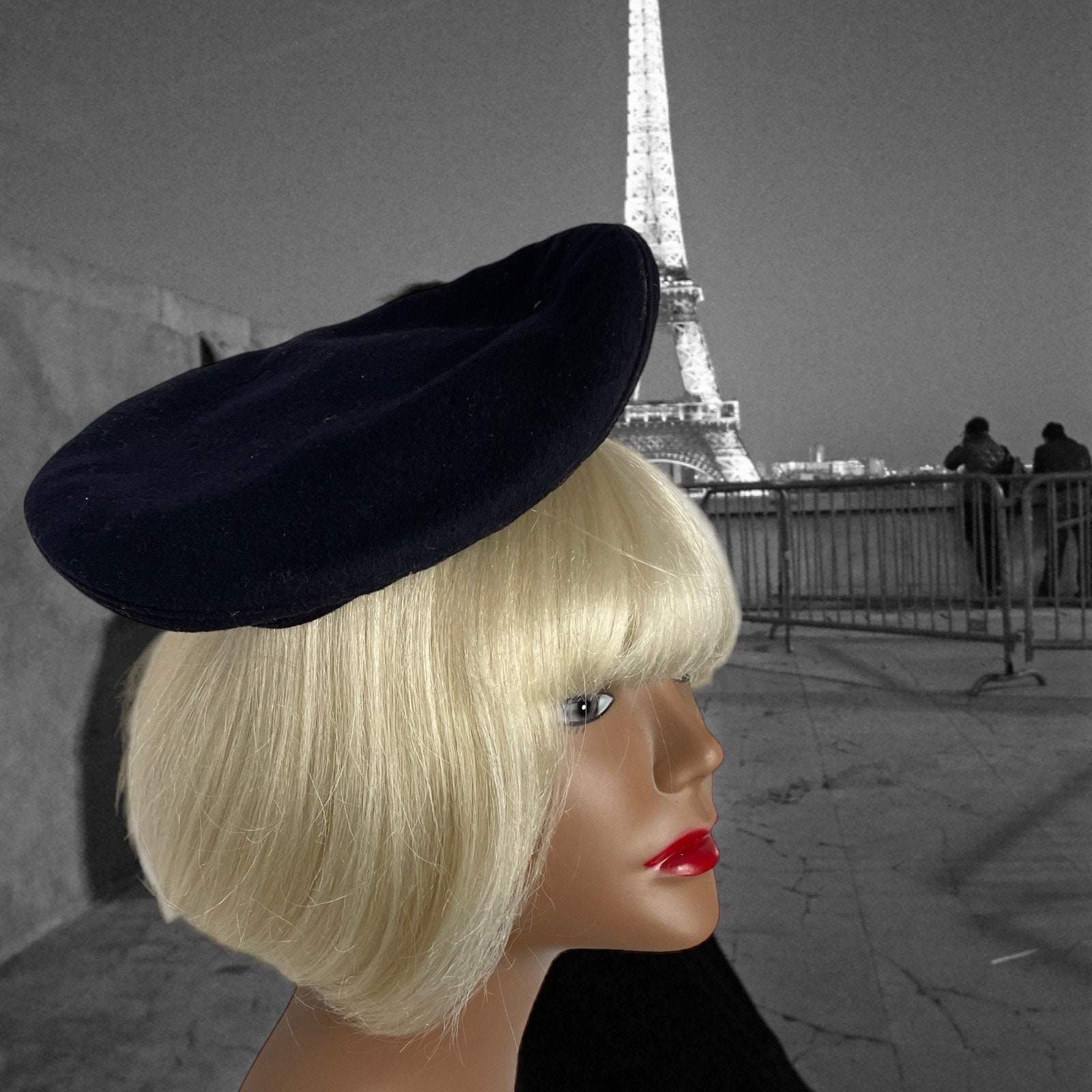 Vintage 1950s Sally Victor Boutique White Navy Sailor Tam Beret Hat Vintage U.S. Navy Wool Beret - 1950s Sailor Hat (size 6 7/8  main image 3