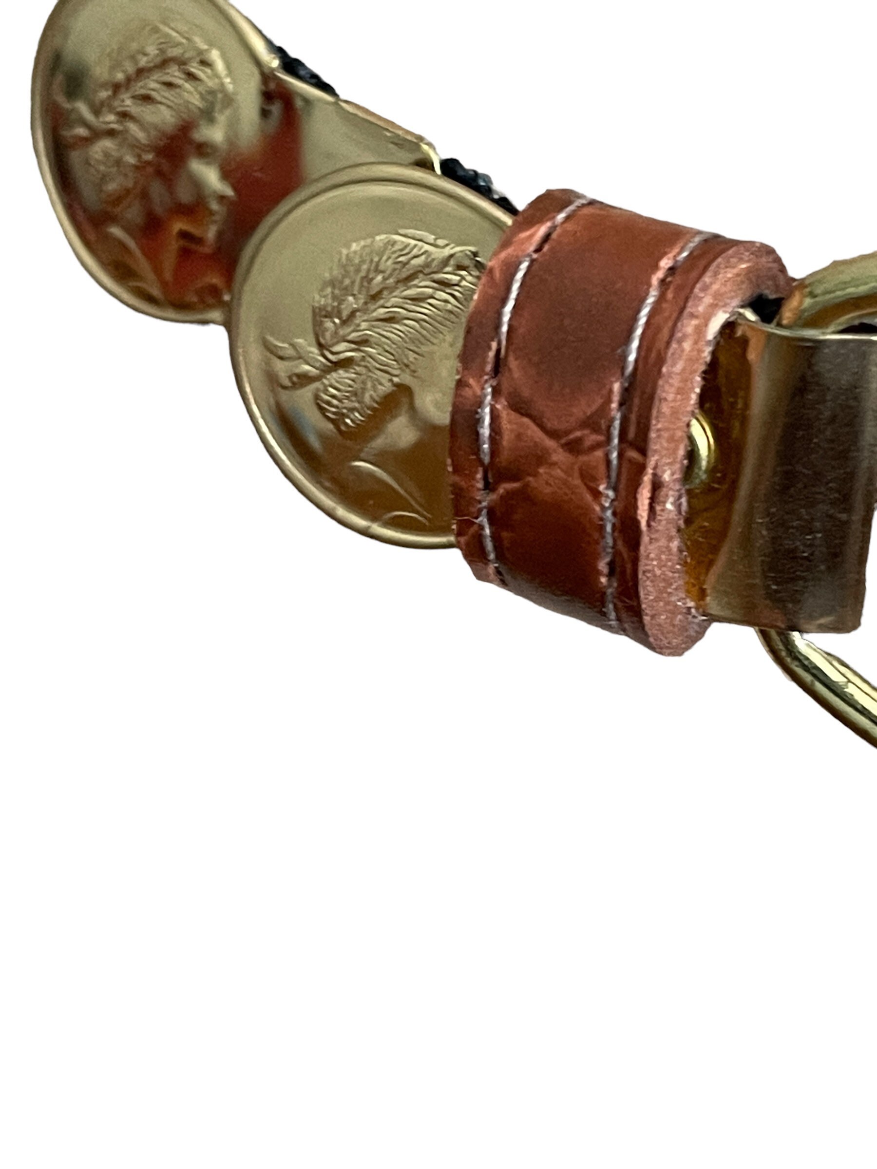 Vintage Gold Tone Coin Belt: 1970s Medallion Chain, Faux 