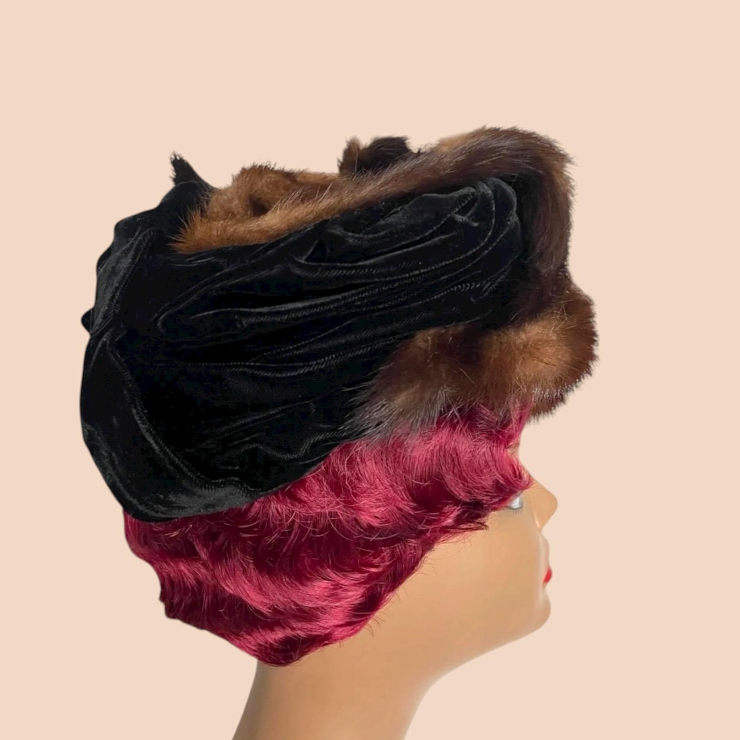 Vintage Gwen Pennington faux fur & suede cloche Gwenn Pennington - Etsy main image 2